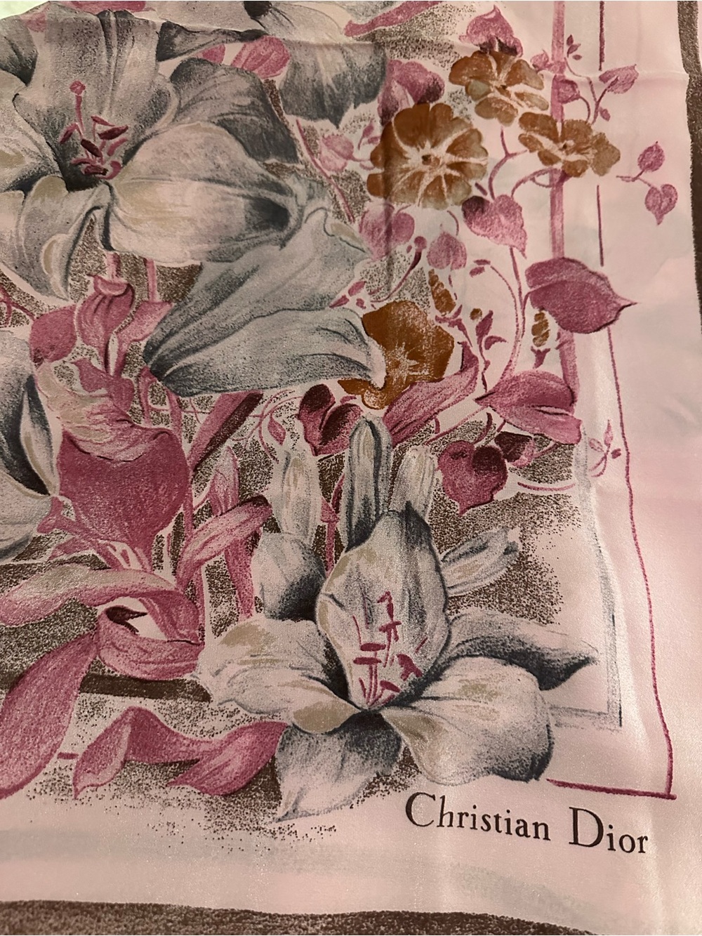Christian Dior Pink Floral Square Scarf - Picture 6 of 11
